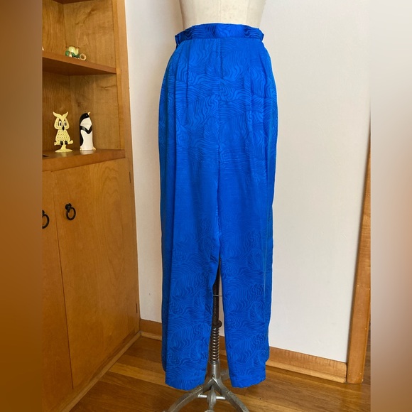 Stanley Sherman Vibrant Royal Blue Jumpsuit 2pc Silk Rose Jacquard Pattern - Picture 12 of 15